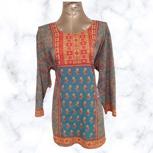 Traditional Indian Teal and Orange Long Tunic